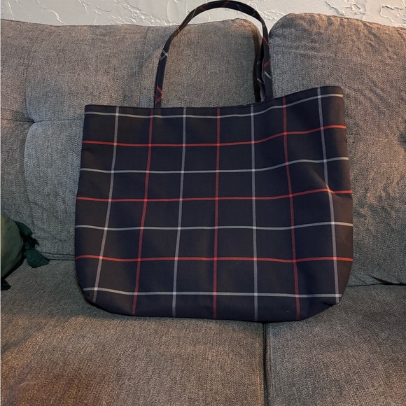 Burberry London Vintage Navy Plaid Tote Bag - Picture 2 of 7